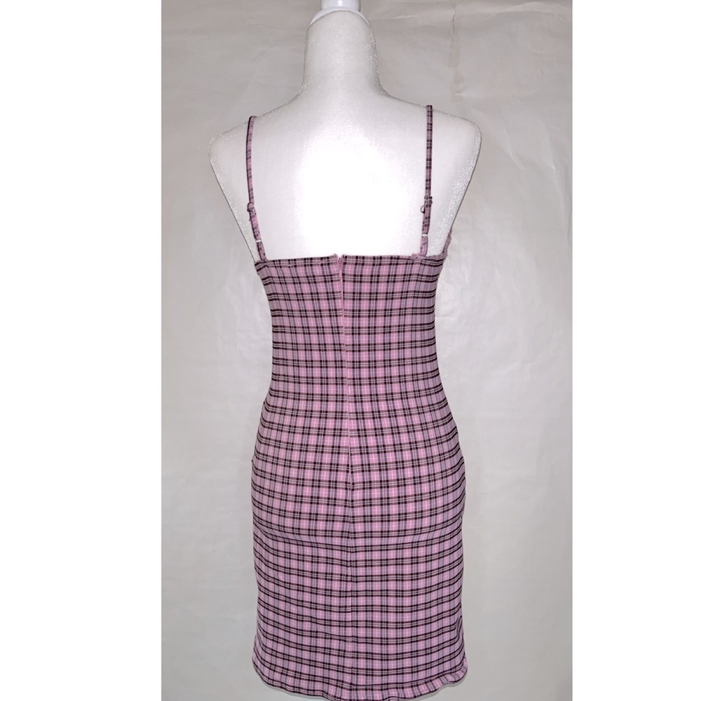 Fashion Nova Pink Plaid Lace-Up Bodycon Dress - Picture 2 of 4